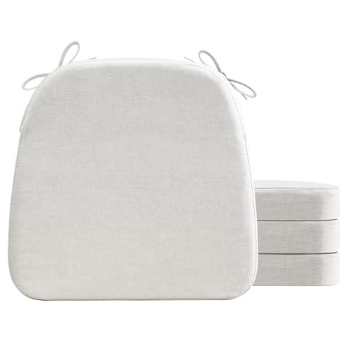 AAAAAcessories D-Shaped Chair Cushions, 2" Thick Dining Chair Pads with Ties and Removable, Machine-Washable Cover, 17" x 16", Set of 3, Natural Linen