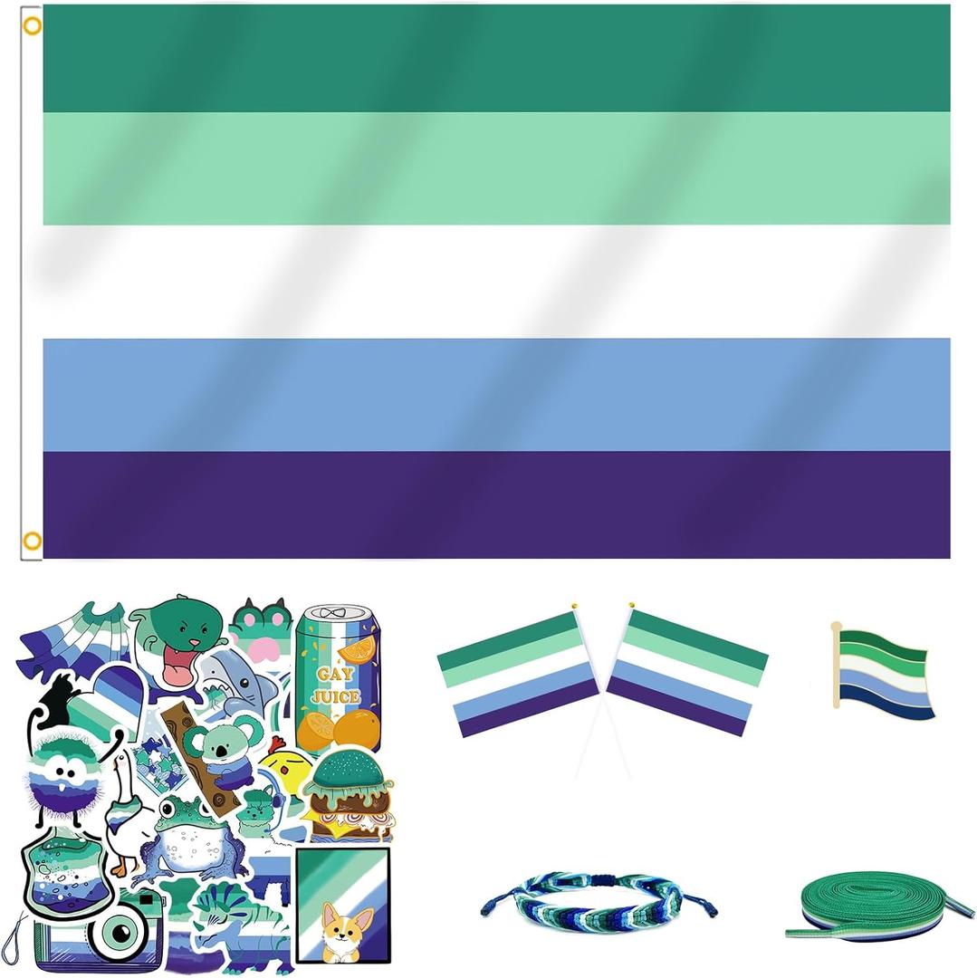 PRIDE 3x5 FT MLM Gay Flag Bundle for LGBTQ+ Accessories Present Celebration Parades Home Decor Party Supplies Festivals (Dark Green, Green, White, Blue, Dark Blue)