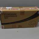 E-far Pasta Bowls Set of 4, 35oz Large Salad Bowl Plate for Dinner Serving Soup, Wide & Shallow Ceramic Stoneware Pasta Plates, Microwave & Dishwasher Safe, Reactive Glaze Textured Stripes, Dusty Blue