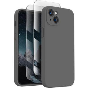 FireNova Designed for iPhone 13 Case, Silicone Upgraded [Camera Protection] Phone Case with [2 Screen Protectors], Soft Anti-Scratch Microfiber Lining Inside, 6.1 inch, Space Gray