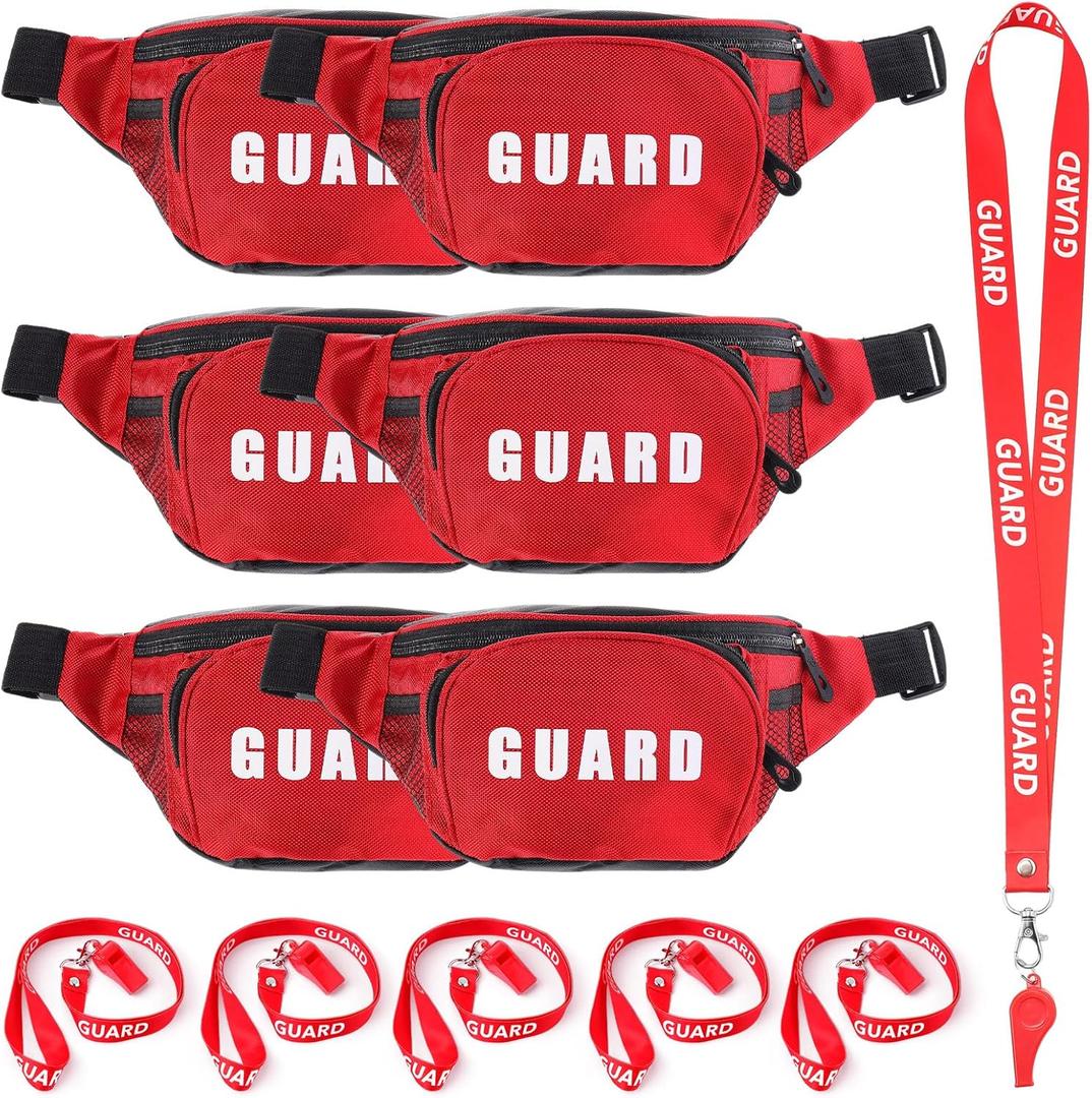 Hiboom 27 Pcs Guard Costume Supplies Guard Fanny Pack with Whistle Lanyard First Aid Hip Pack Whistle with Lanyard Adjustable Strap Zipper Pouch Red Emergency Equipment Set