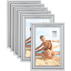 Langdon House - 4x6 Picture Frames - Silver, 6 Pack - Contemporary Frame Set - Wall Mount or Table Top - Prosperity Collection