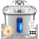 Veken Innovation Award Winner Stainless Steel Cat Water Fountain, 108oz/3.2L Automatic Pet Fountain Dog Water Dispenser with 6 Replacement Filters & Silicone Mat for Cats, Dogs, Multiple Pets (Silver)