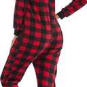 COLORFULLEAF Christmas Onesie Pajamas Adult Family Couples Matching Plaid Hoodie Suit Zipper Fleece Pj For Women and Men (Red, XXL)