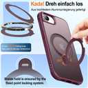 HuwaiH 360 Rotatable Magnetic Ring Stand for iPhone 16e Case, Compatible with MagSafe, Military-Grade Shockproof, Anti-Scratch Matte Translucent Phone Case for iPhone 16e(Burgundy)