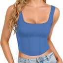 CLOZOZ Corset Tank Crop Top for Women Bustier Square Neck Sleeveless Tops | Double Lined Tank Top, Cute Summer Tops, Corset Top, Going Out Tops, Basic Tank Tops, Y2K, Party, Concert, Night Out, Club (Blue, XS)