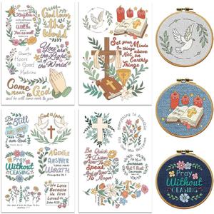 Peacoblue Water Soluble Embroidery Patterns with Color for Beginners, Bible Verses and Flower 4 Sheets with 19pcs Wash Away Embroidery Pattern Stabilizer for Hand Sewing Women Adults