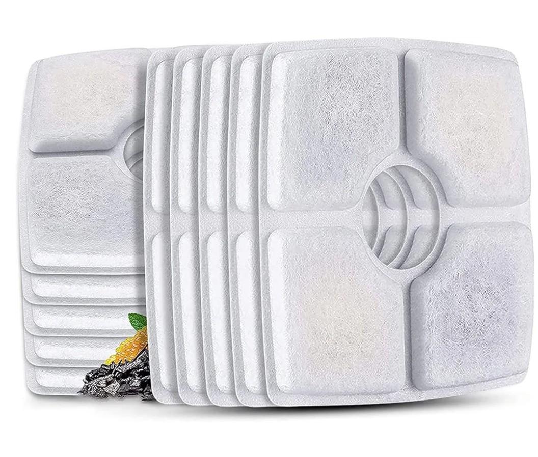 Cat Water Fountain Filters,10 Pack Replacement Filter Fit for Top Square 84oz/2.5L Cat Pet Fountain, 3 Filtration System