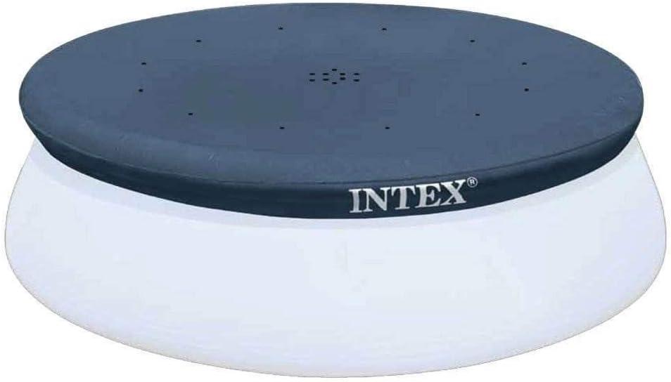 Intex 28021E Pool Cover: For 10ft Round Easy Set Pools  Includes Rope Tie  Drain Holes  12in Overhang  Snug Fit