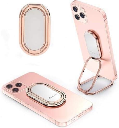 Phone Ring Holder Finger Kickstand 360°Rotation Cellphone Back Grip Foldable Cell Phone Stand for Desk Compatible with iPhone iPad Smartphones Tablets (Rose Gold)