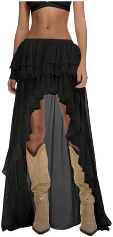 Verdusa Women's Western Ruffle Waterfall High Low Maxi Skirt Boho Tiered Layered Skirts Cowgirl Outfits 2026 XS