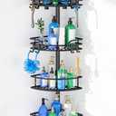 HAMITOR Corner Shower Caddy Tension Pole: 4-Tier Large Capacity Bathroom Organizer Shelf with Towel Bar - Rustproof No-Drill Adjustable 47-123 inch Storage for Renters, Home Bathtub Stand Rack, Black