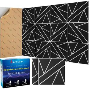 12 Pack 2-Layer Soundproof Wall Panels, 12 x 12 x 0.43 in Sound Proof FoamPanels for Walls, 0.9lb/ft* High Density, Thicker 0.43 in, 3D AcousticPanels,Artistic Noise Dampening Panels Black&White