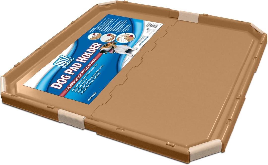 OUT! PetCare Pee Pad Holder Tray, Puppy Pads, Dog Pee Pad Tray, Puppy Essentials, Raised Edges, Portable, Dog Training, Housebreaking Essentials, Cleaning Supplies, Floor Protection, 21x21