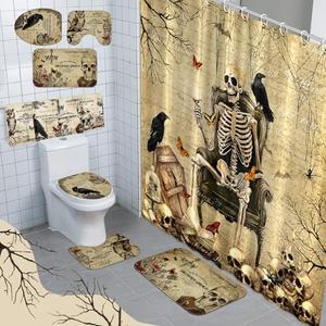 FuWeave 8 Pcs Gothic Shower Curtain Set for Bathroom Include Vintage Skeleton Towels Non Slip Skull Rugs Toilet Lid Cover Spooky Spider Web Bath Mat and 12 Hooks for Gothic Bathroom Decor : Home & Kitchen