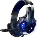 BENGOO G9000 Stereo Gaming Headset for PS4 PC Xbox One PS5 Controller, Noise Cancelling Over Ear Headphones with Mic, LED Light, Bass Surround, Soft Memory Earmuffs for Laptop Mac - Black