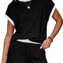 WIHOLL Two Piece Sets for Women Summer Lounge Short Sets Cap Sleeve Crew Neck Sweatsuit with Pocket, M