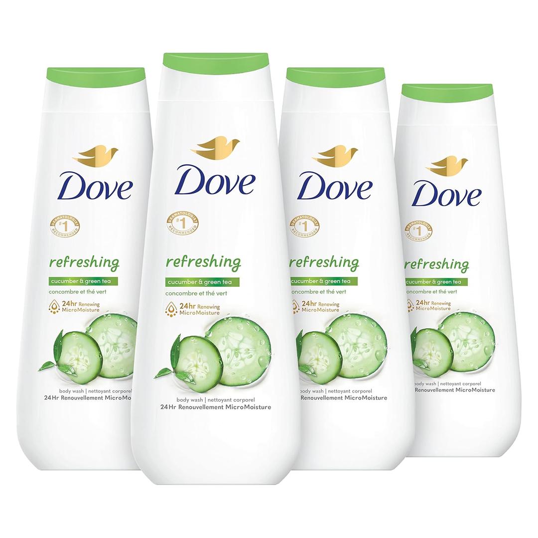 Dove Body Wash Refreshing Cucumber and Green Tea 4 Count Refreshes Skin Cleanser That Effectively Washes Away Bacteria While Nourishing Your Skin 20 oz