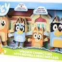 Bluey Characters Wooden Figures Set of 4, Colorful Articulate Toddler Wooden Toys with Bingo, Chilli, and Bandit, Block Set for Kids Ages 3+