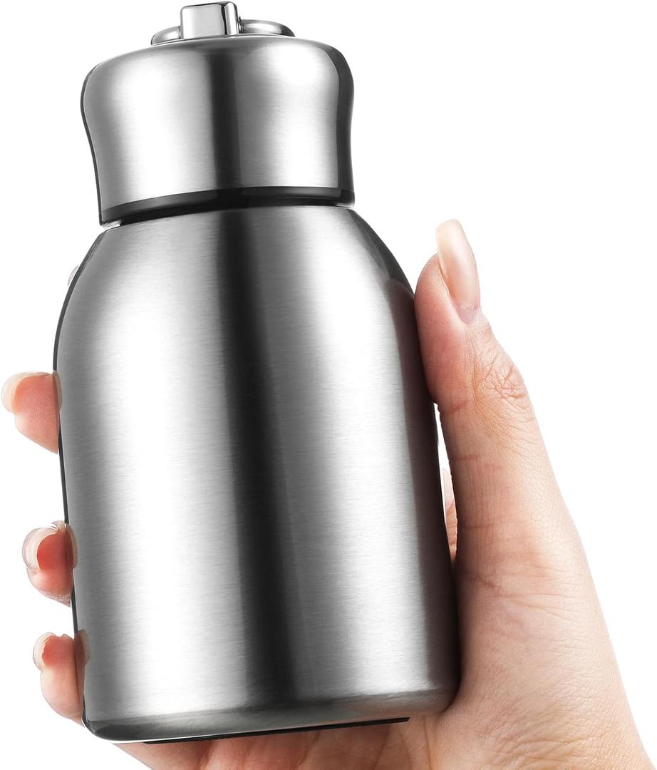 Mifoci 1 Pcs 10oz Mini Water Bottles Stainless Steel Slim Insulated Thermos for Hot Cold Drink Thermal Small Vacuum Portable Water Bottle for Women Gifts Travel Camping Hiking (Steel Color)