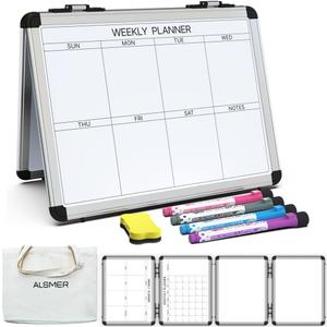 4 Sided Foldable Whiteboards Calendar, 17"x13" Desktop Whiteboard, Integrating with Monthly and Weekly Planner, Multi-Functional Whiteboard Suitable for Home, School and Office.