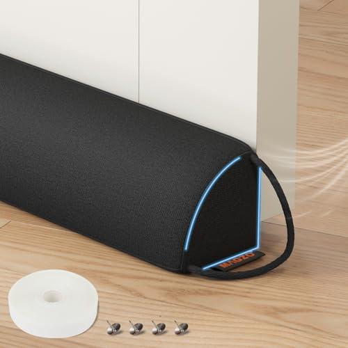 MAGZO Door Draft Stopper 30 Inches, Weighted Triangular Door Snake for Winter Noise Blocker with Hook Loops,Black