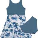 GRACE KARIN Girls Swimsuit Size 8 Cutout High Waisted Blue Coconut Tree Skirt Bluey Swimsuits for Girls