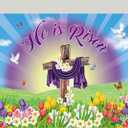 He is Risen Backdrop Jesus Easter Photography Religious Cross Decoration Spring Purple Flowers Green Grassland Photo Props for Easter Party (86 FT)