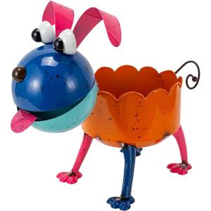 Oak & Lore Whimsical Metal Dog Garden Statues, Cute Garden Sculptures & Statues Yard Art with Planters for Patio Lawn Backyard Decor