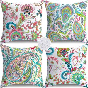 4 x NIGHTWISH Outdoor Waterproof Pillow Covers 20x20 Set of 4 Spring Summer Floral Boho Decorative Outdoor Throw Pillows Paisley Cushion Cases for Patio Furniture Bench Couch Sunbrella