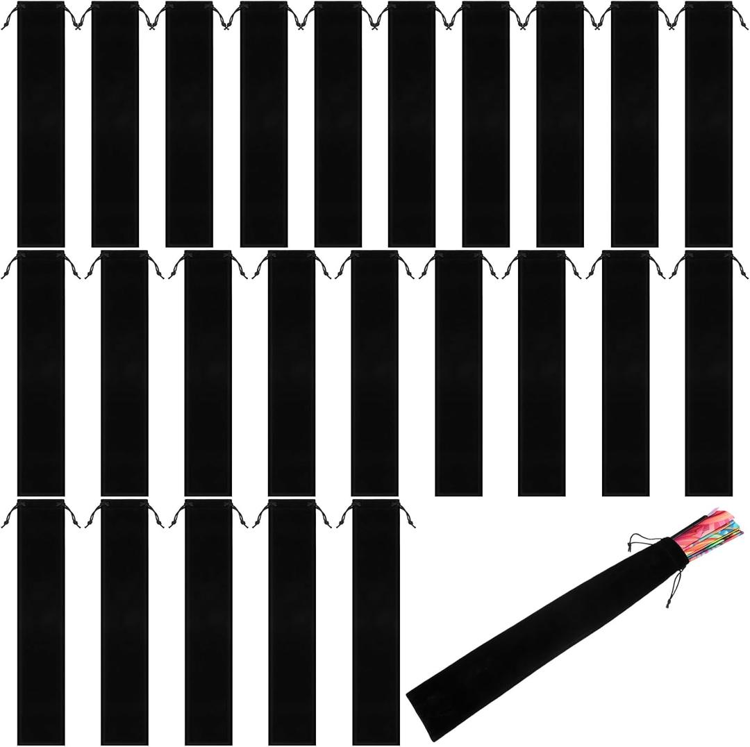 Windyun 24 Pcs Large Fan Bags Folding Pouch Sleeves Velvet Drawstrings Bags Holder Gift Wrap Protector for Line Dancing Clack Rave Festival Wedding Travel Party, Fan Not Included (14.57 x 2.76 Inch)