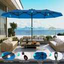 AreShark 13 FT Patio Umbrella with Solar Lights, Double-Sided Outdoor Table Umbrellas with Crank, Large Rectangular Market Umbrella for Porch, Lawn, Pool, Backyard, Royal Blue