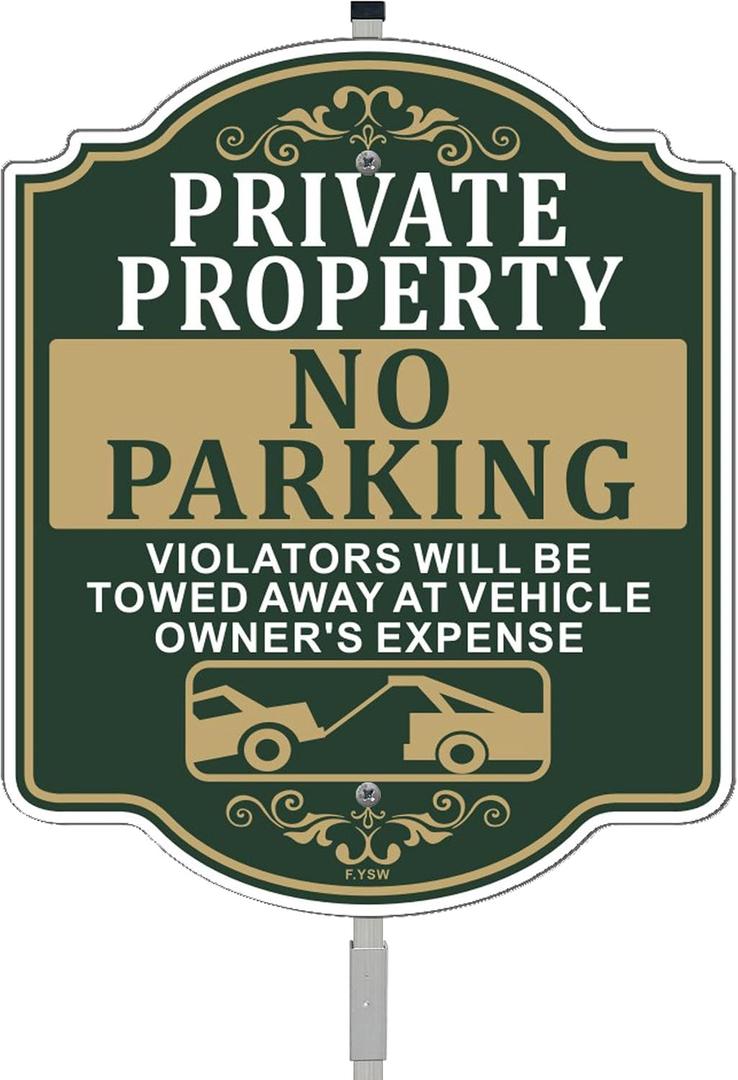 Private Property No Parking Violators Will Be Towed Away at Vehicle Owner's Expense Sign 12" x 10" With 35" Long Metal Stakes With Stand Aluminum Outdoor Use Yard Business