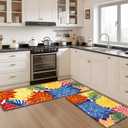 Kitchen Mats for Floor 2PCS Cushioned Anti Fatigue Kitchen Mats Waterproof Non Slip Kitchen Mat Rug Set Comfort Foam Standing Mat for Sink, Laundry, Office,17.3" x 28" + 17.3" x 47", Colorful