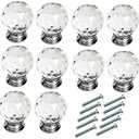 10Pcs 40mm Diamond Cut Clear Crystal Glass Kitchen Drawer Door Knob Cupboard Pull Handle Hardware for Bedroom Furniture, Bedside Cabinet, Dresser Unit and Chest