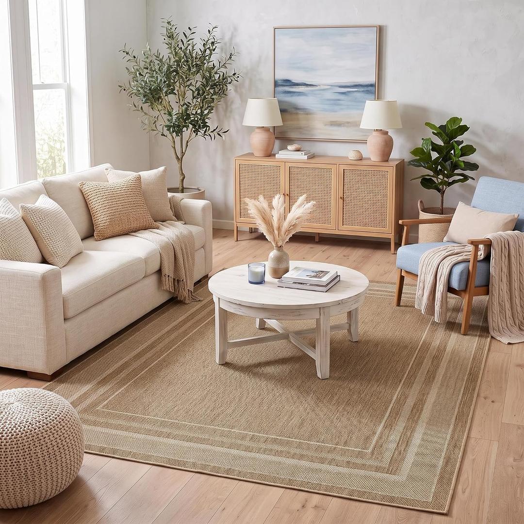 GarveeHome Easy Jute Rug 8x10 Washable Non Slip Solid Jute Living Room Rugs