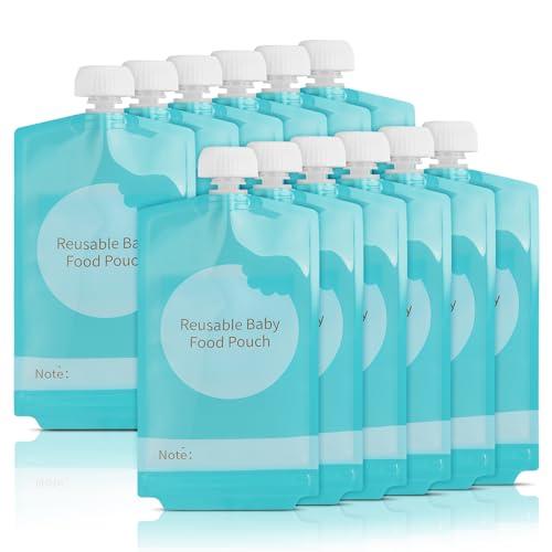 Kirecoo Reusable Baby Food Pouches - 12PCS 7oz Refillable Baby Food Storage Pouches, Squeeze Homemade Organic Applesauce Yogurt Smoothie Puree Storage for Kids Toddlers, Washable Freezer Safe