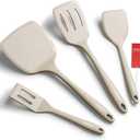 Silicone Spatula Set, 600F Heat Resistant Silicone Spatula Turner Flipper for Cooking, Non Stick and Non Scratch Kitchen Utensils for Eggs & Pancakes, 4 Pack,Khaki