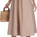 HOTIAN Women's A-Line Midi Skirts Casual Summer Elastic High Waist Pleated Flowy Beach Long Skirt with Pocket (M)