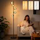 Mid Century Modern Floor Lamp, 5-Light Glass Globe Tall Standing Tree Lamp, Smoked Double-Glass Shades, 3 Color Temp G9 Bulbs Included, 1800LM Bright Corner Light for Living Room, Bedroom