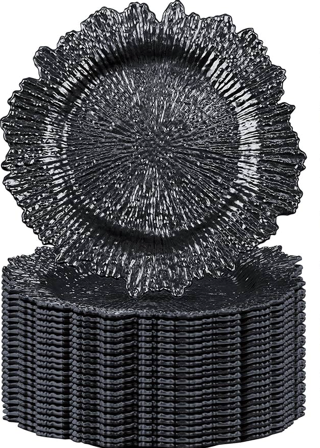 18 Pack Reef Charger Plates Plastic Snowflake Charger Plates Wedding Floral Decor for Christmas Dinner Wedding Party Event Supplies, 13 Inch(Black)