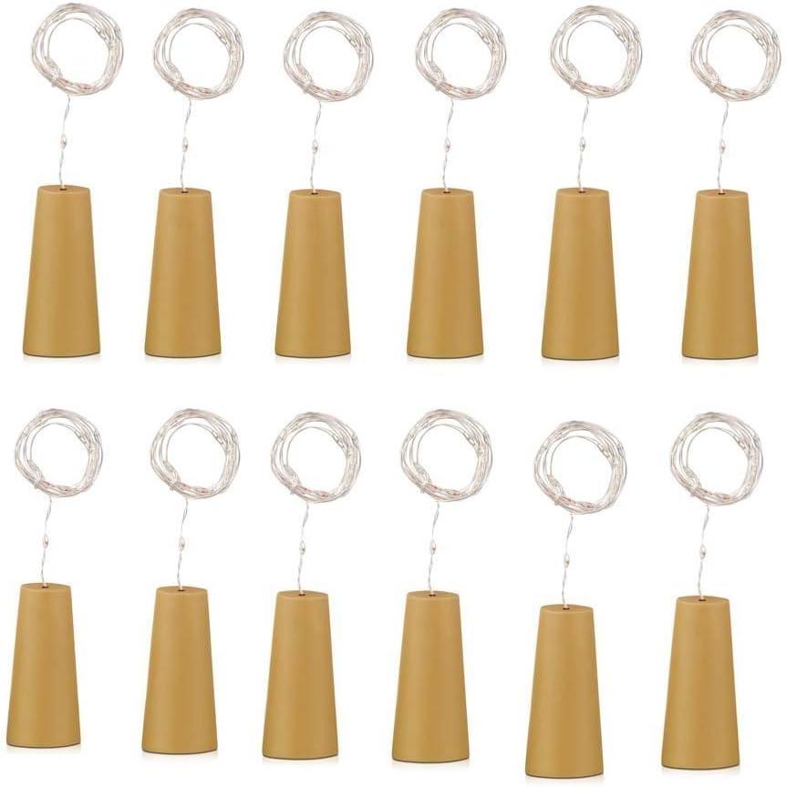 Pack of 12 Wine Bottle Lights Battery Powered, LED Cork Shaped Starry String Lights - 10LED 39inch Copper Wire Fairy Lights for Bottle DIY, Party, Decor, Christmas, Wedding, Dancing(Warm White)