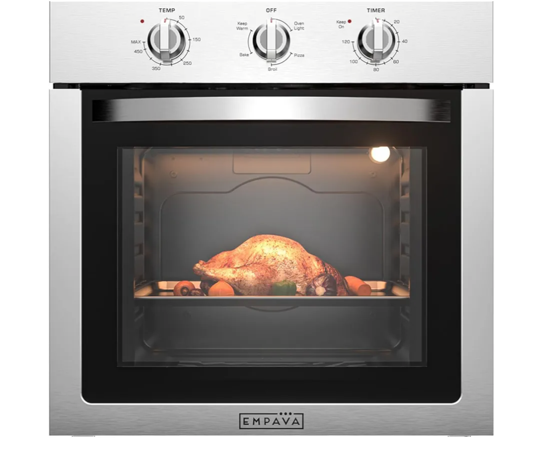 Empava 24 inch Electric Single Wall Oven with 4 Basic Bake Broil Cooking Modes, Mechanical Knob Control, 2.5 Cu.ft. Capacity