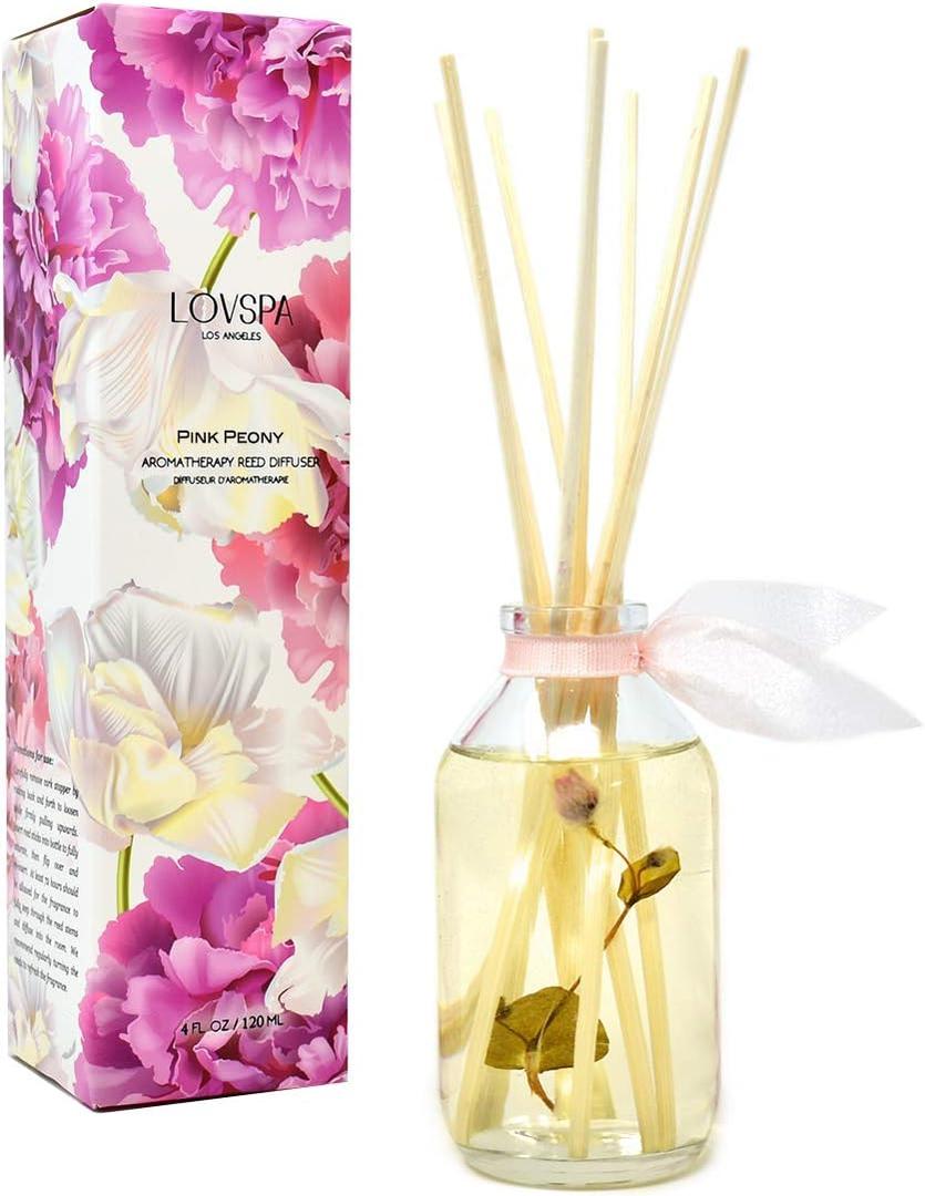 Reed Diffuser Set, Pink Peony Scented Oil Diffuser with Sticks, Home Fragrance Accessories for Bathroom Shelf Decor, Aroma Diffusers for Home or Office Desk, USA Made