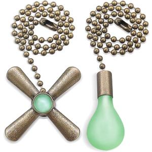 Black Ceiling Fan Pull Chain Set, 2Pack 3mm Diameter Beaded Fluorescent Decorative Pendant Extension, 12in Lighting & Fan Chain Extender with Connector Glow in The Dark(Black)