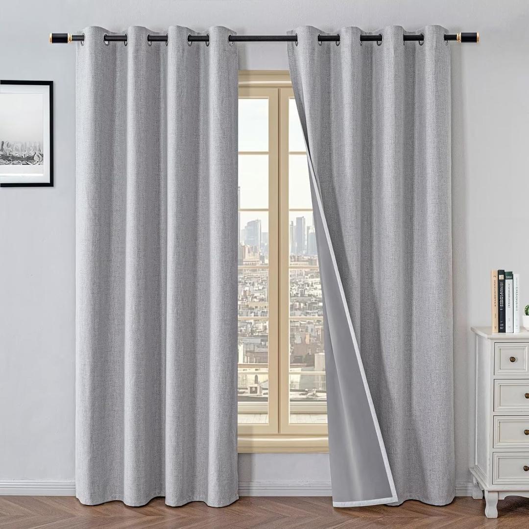 100% Blackout Curtains 84 Inch Length 2 Panels Set, Black Out Curtains for Living Room, Greyish White Thermal Insulated Grommet Drapes Bedroom Luxury Decor Privacy(70W x 84L inch, Greyish White)