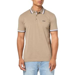 BOSS Men's Paddy Short Sleeve Contrast Color Polo Shirt (M, Brindle Taupe)