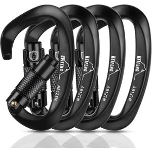 BEIFENG Auto Locking Climbing Carabiner, 25KN Black Twist Lock Heavy Duty D-Type Carabiner, UIAA Certified for Climbing, Rappelling, Rescue, Hammock, Swing