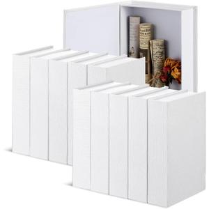Geyoga 10 Pcs Faux Book Box Decorative Books Modern Linen Fake Books Decor for Coffee Table DIY Crafts Storage Home Bookshelf Cafe Hotel Decoration Display, 8.6 x 6.1 x 1.8 Inch (White)