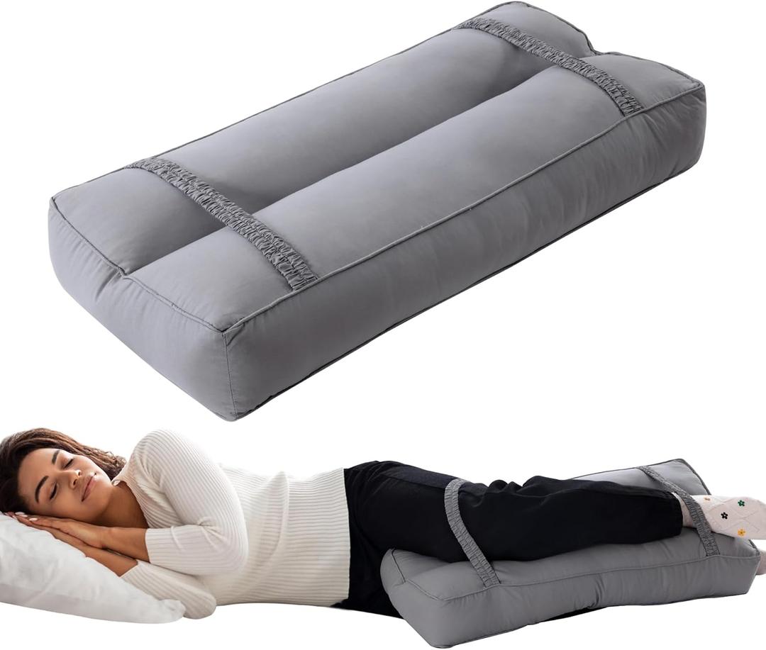 HOMBYS Knee Pillow for Side Sleepers with Elastic Straps, 4" Height Cotton Cover Leg Pillow for Aligns Spine & Relieves Pressure Hip & Leg Elevation, Supportive Pillow for Lower Back, Grey
